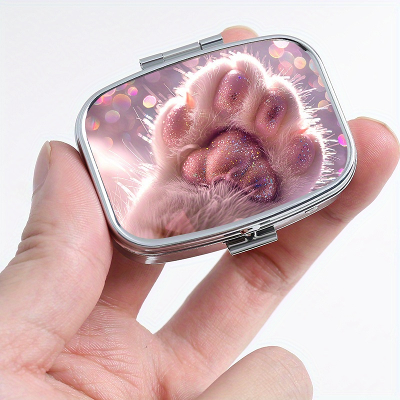 Mini Portable Cat Paw Print Pattern Medicine Box, Travel Essential