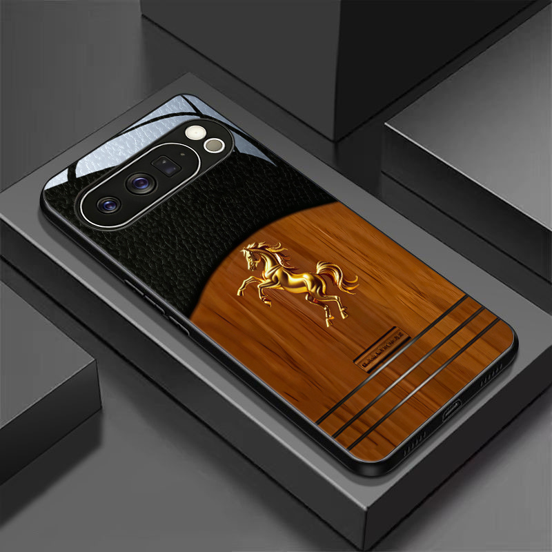 TEMU Phone Case - Suitable For Google Pixel 10/9/8/7 Pro, Proxl, Tempered Glass Case, , Golden Horse, Fashionable Printed Minimalist High-end Couple
