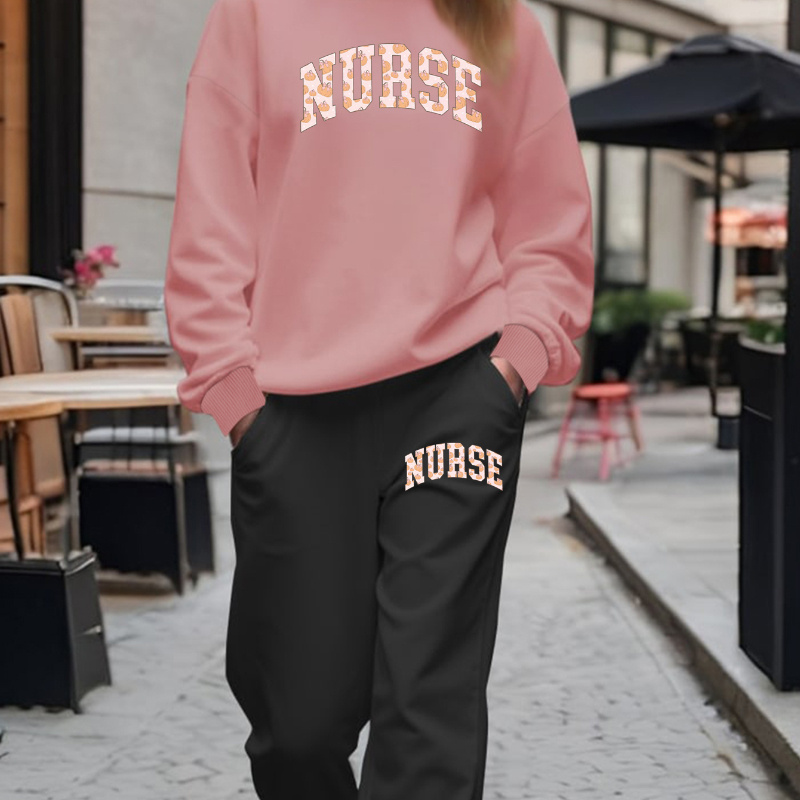 

Women's Nurse Sweatsuit Set - Polyester , Lounge Wear For Fall/