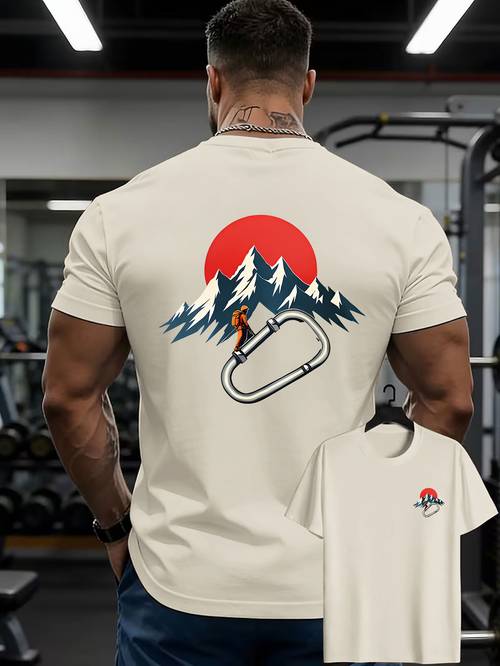 item picture mens casual t shirt with double sided front and back graphic print comfortable and breathable carabiner red sun adventure printed t shirt for home outdoor sports