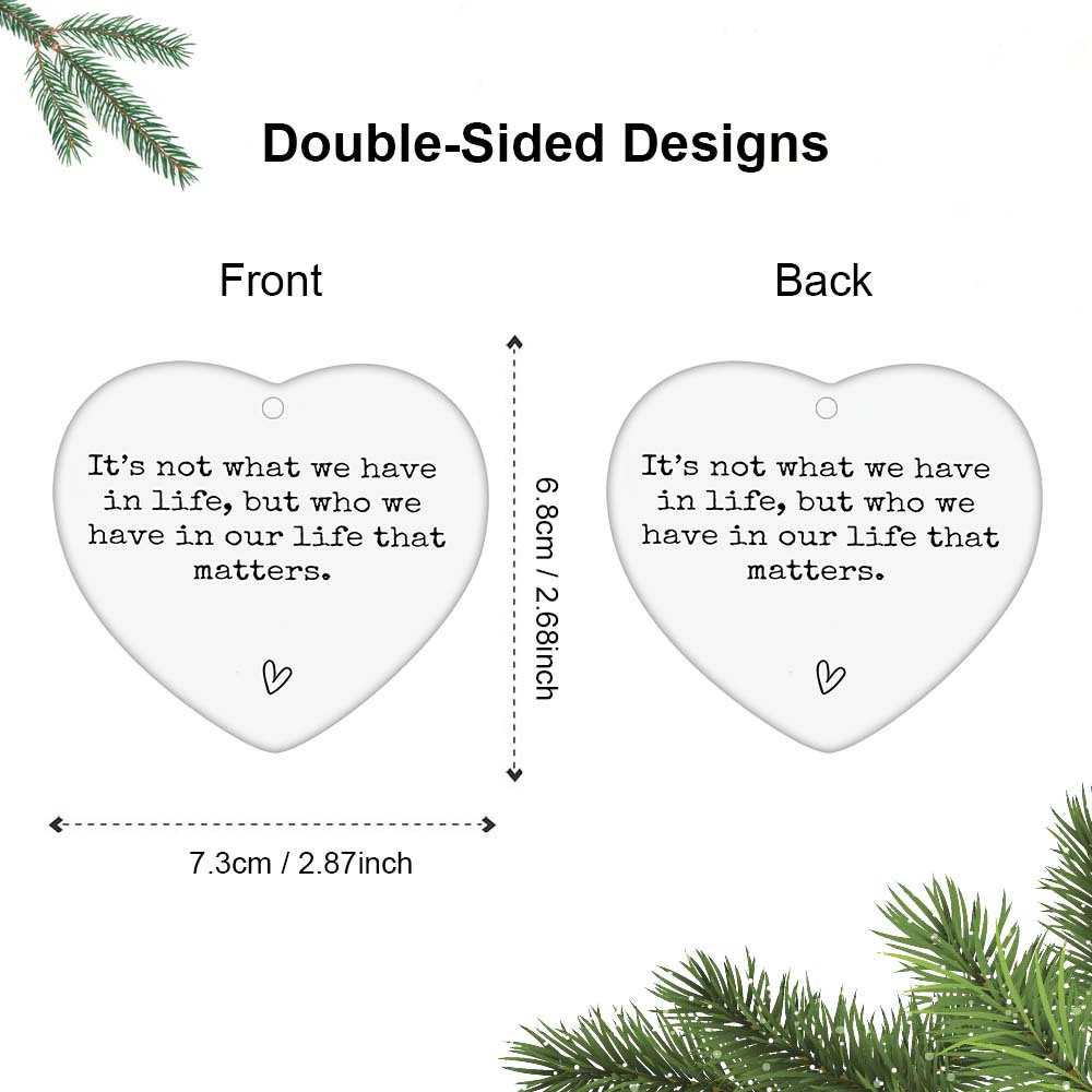 TEMU 1pc Ceramic Heart-shaped Ornament With Inspirational Quote - Double-sided, Hanging Christmas Tree Decoration, Ideal For Thanksgiving, New Year,