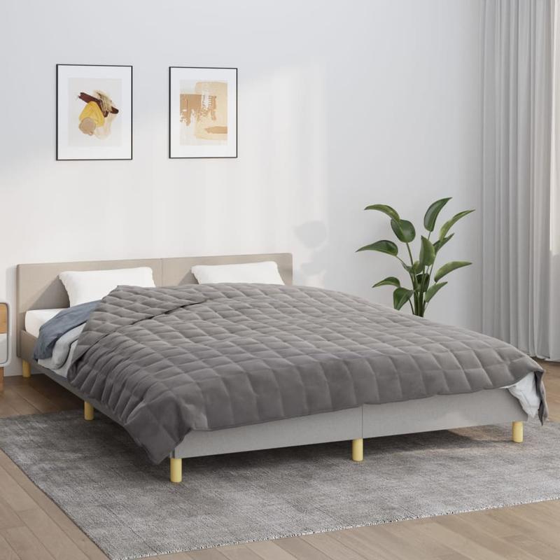 Svorio antklodė pilka 200x230 cm, 13 kg, imituojanti 10 % kūno svorio. Kompaktiška, su kišenėmis, kuri tolygiai paskirsto svorį per visą kūną