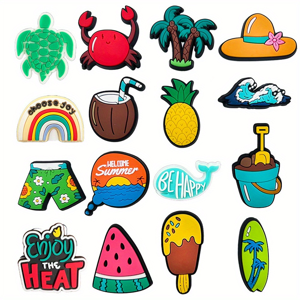 E-shop 16-teiliges Schuhdeko-Set im Sommer-Strand-Design, Meeresschildkröte & Kokosnussbaum, Sommerurlaub PVC Schuh-Verzierungen Sandalen Dekoration