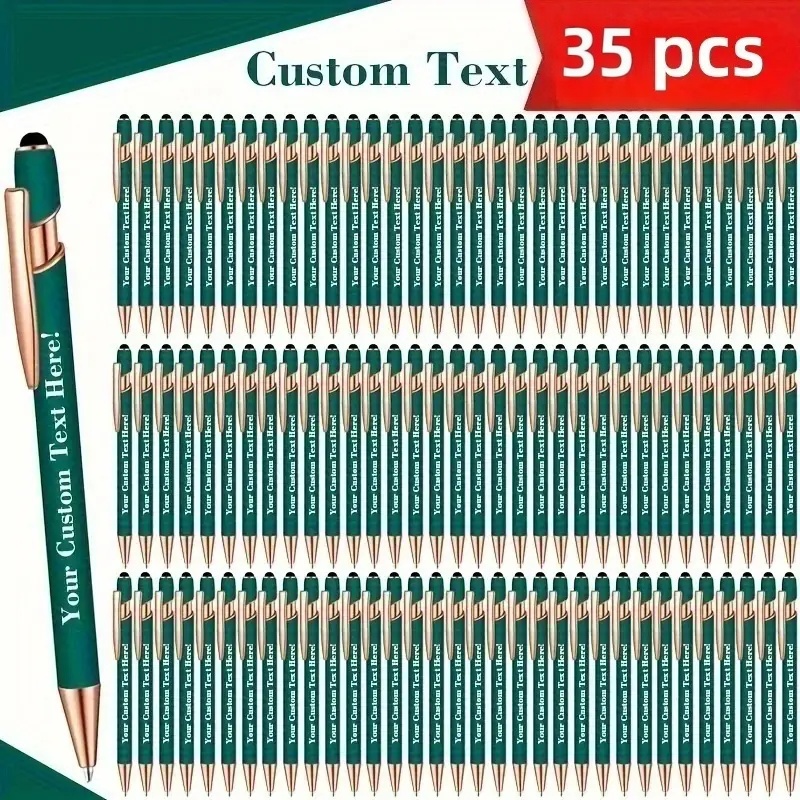 Set of 35 Personalized Metal Ballpoint Pens That Can Be Engraved with Names Or Text. Perfect for Corporate Gifts And Promotional Events, These Elegant And Sturdy Pens Feature Golden Caps And Are Great for Occasions Like Christmas, Birthdays