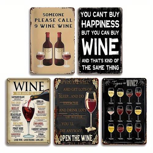 5pcs vintage wrought iron wall art signs humorous wine themed metal decor with pre drilled holes 8 x12 rustic home bar cafe restaurant decor for christmas halloween thanksgiving