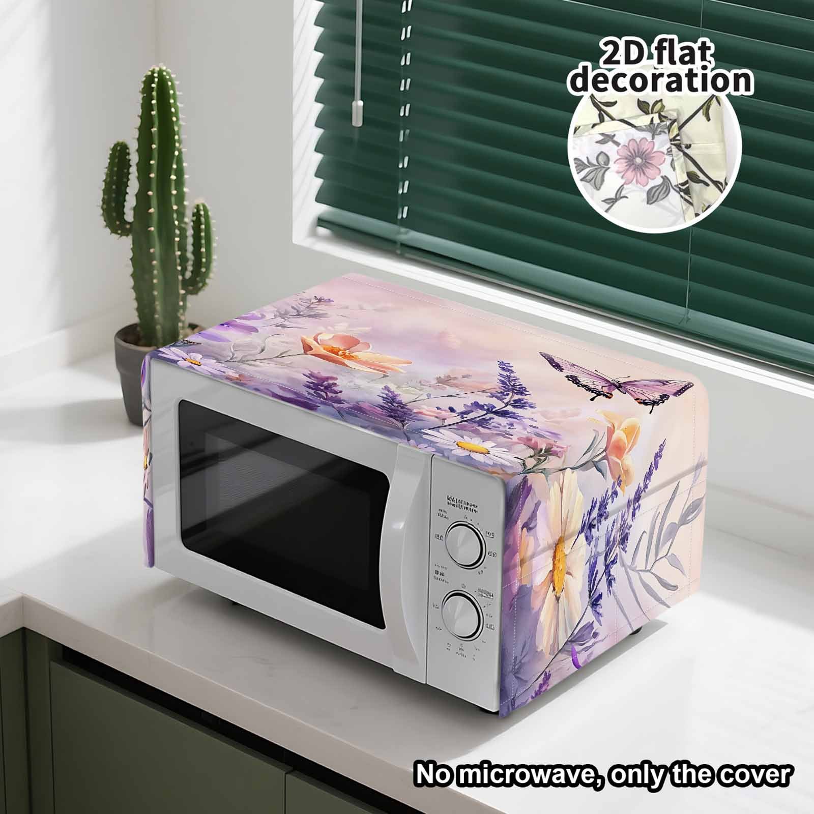 item picture 1pc elegant   floral microwave cover with watercolor lavender print dustproof appliance for microwaves fits most standard ovens decorative for cafe hotel microwave not included