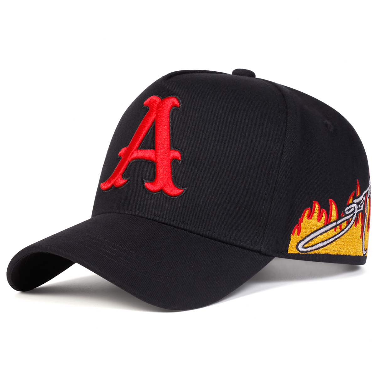 TEMU Gorra de béisbol para hombre con letra, diseño moderno de llama lateral, sombrero de paneles, gorra casual ajustable para exteriores, ideal para