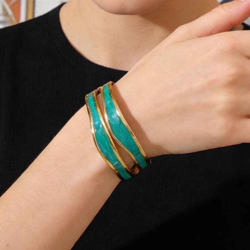 Women's Light Luxury Double Hoop Twisted Pattern Open C-Shaped Bangle Bracelet
