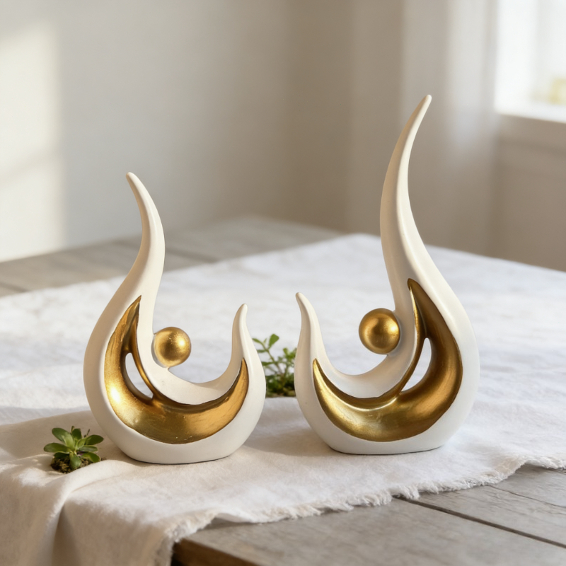 TEMU Lot de 2 sculptures abstraites en résine à motif de flamme, ornement d' pour décoration d'intérieur moderne, artisanat haut de gamme pour meuble