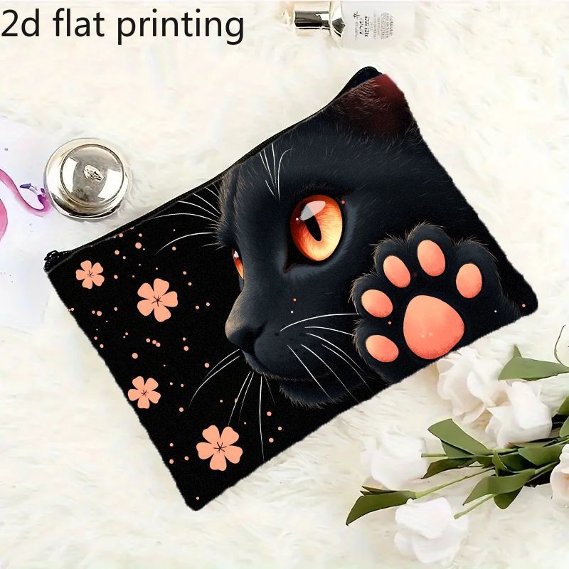 TEMU Un must-have per gli dei ! Borsa per trucco con vivace stampa 2D , adornata con arancioni e adorabili motivi a , con chiusura a cerniera��una