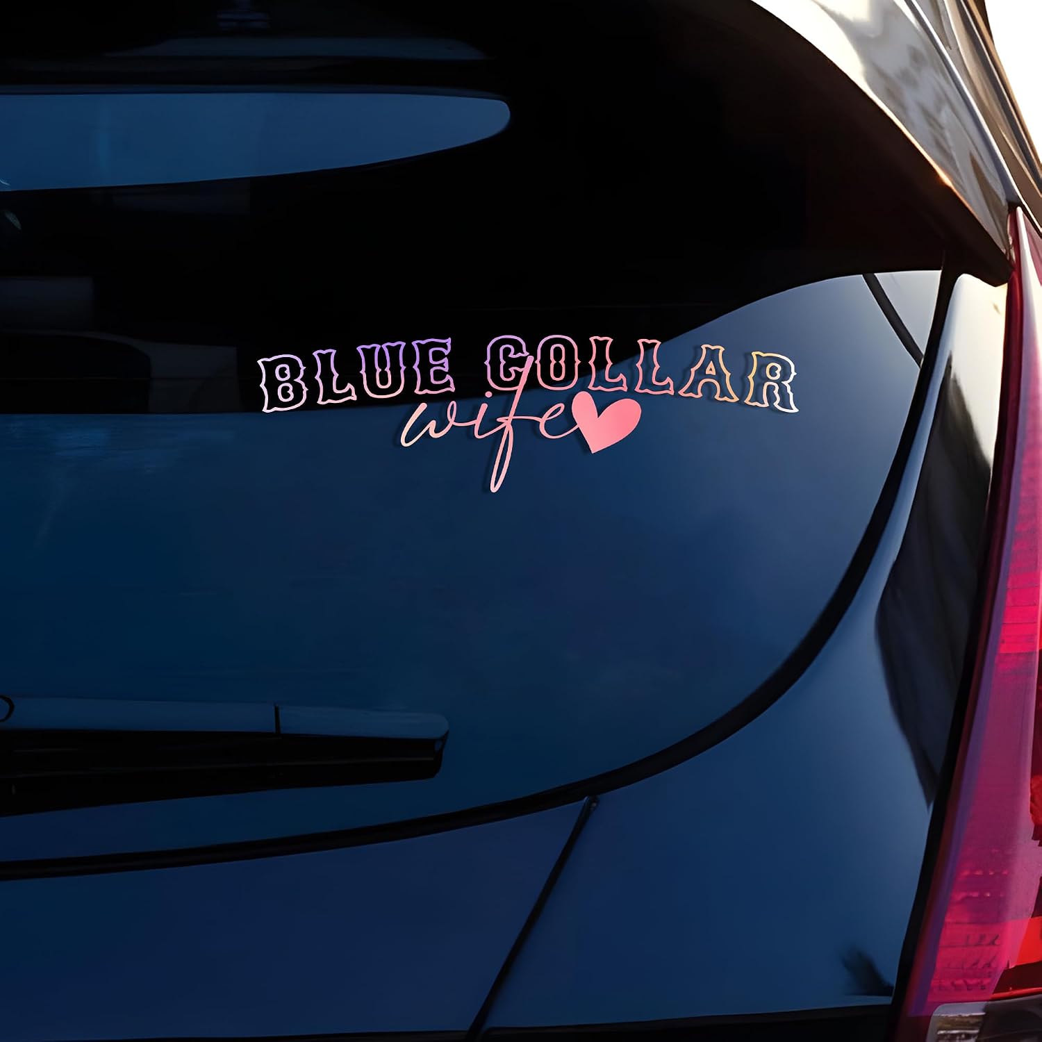 Blue Collar Wife Car Decals Funny Heart, Wife, Blue Collar Husband, Car Window Mirror Decal Car Accessories Affirmations Vinyl Waterproof Bumper Decal Gifts For Mom Dad