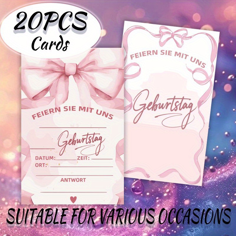 TEMU 20 Stück deutsche Einladungskarten, geeignet für Brautpartys, Babypartys, Geburtstage, Hochzeiten und verschiedene Anlässe, mit einem weichen