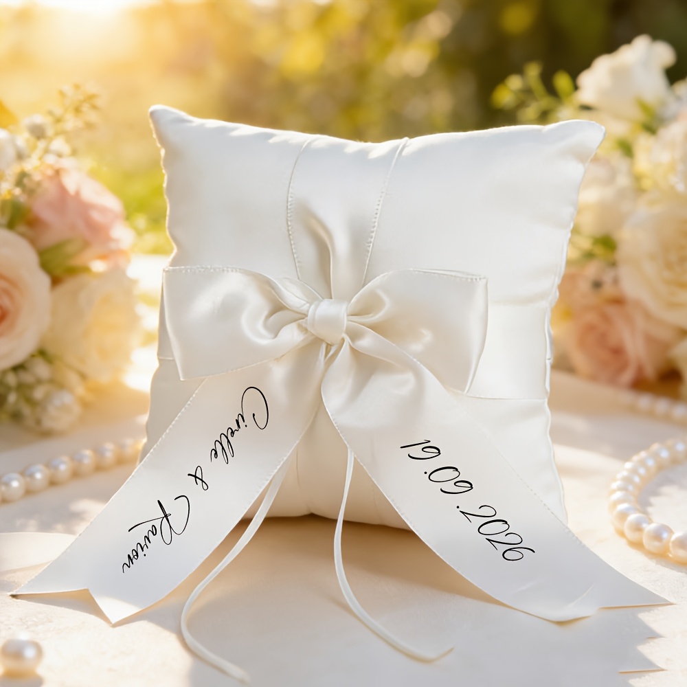 TEMU Wedding Ring Pillow - Name & Date/text Suitable For Weddings, Bridal Showers, Engagement Parties - Elegant Satin Ring Holder With Initials, For