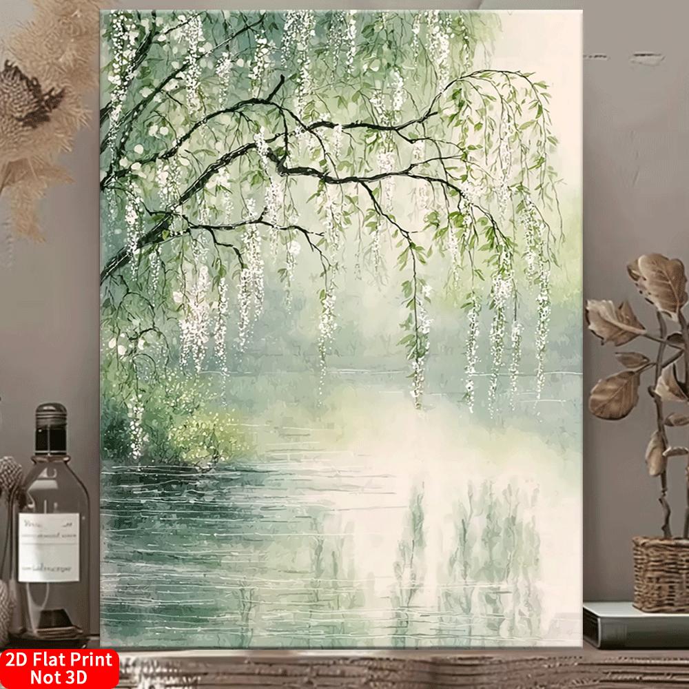 Image of 2d Flat, 1pc Wall - Minimalist Light Green Suitable For, Bedroom, Office Decor - -around Canvas Frame With By River - Ideal Gift For, Cafe, Restaurant Decoration, 2d Flat