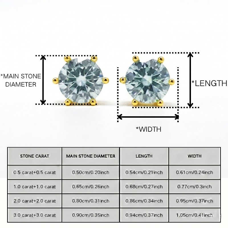 Women's 0.5/1/2/3 Carat Elegant Azury Moissanite Golden Stud Earrings