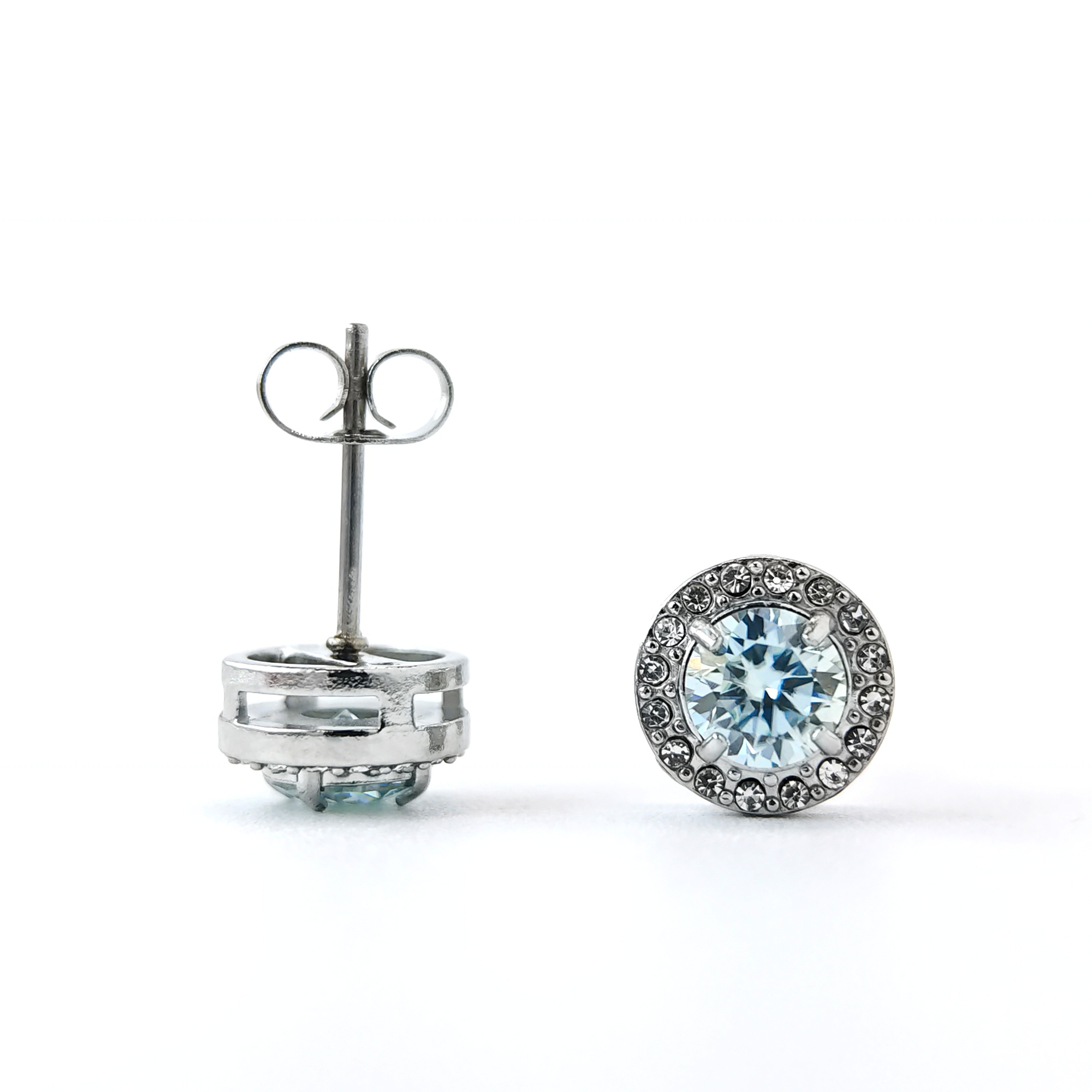 Women's 0.5 Carat Light Blue Round Moissanite Stud Earrings