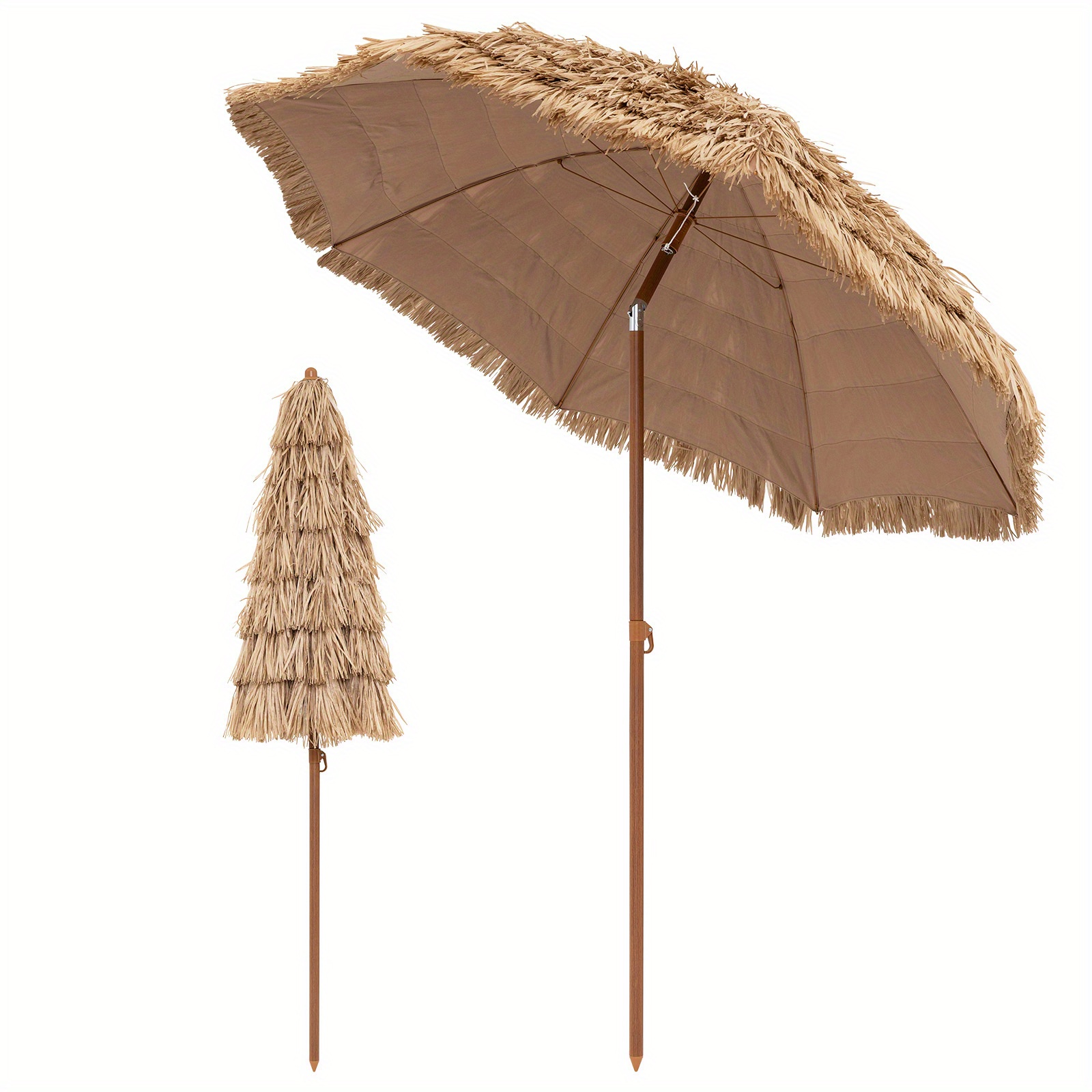 TEMU PARASOL TIKI EN PAILLE MULTIGOT 7,2 PIEDS AVEC INCLINAISON, PARASOL de PLAGE STYLE HAWAÏEN POUR TERRASSE, TABLE OU MARCHÉ, TROPICAL PORTABLE SOL