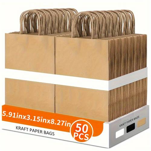 gift for her him 50pcs paper gift bags with handles 15x8x21cm durable retail shopping bags elegant brown paper bags for valentines day grocery takeaway