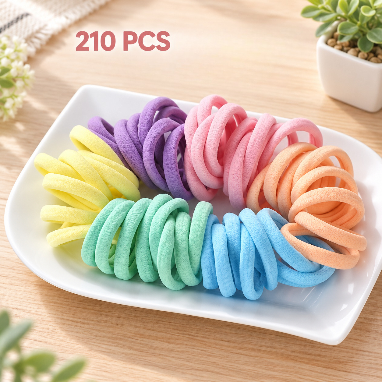 210pcs Random Colour Rainbow-Colored Elastic Hair Ties for Everyday Use