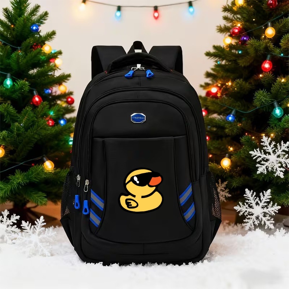 TEMU Easy Yellow Duck With Glasses, Reflective Strip Anti-theft Design Men's Women's Backpack Bag Fashion Contrast Outdoor Casual Fashion Casual Bag