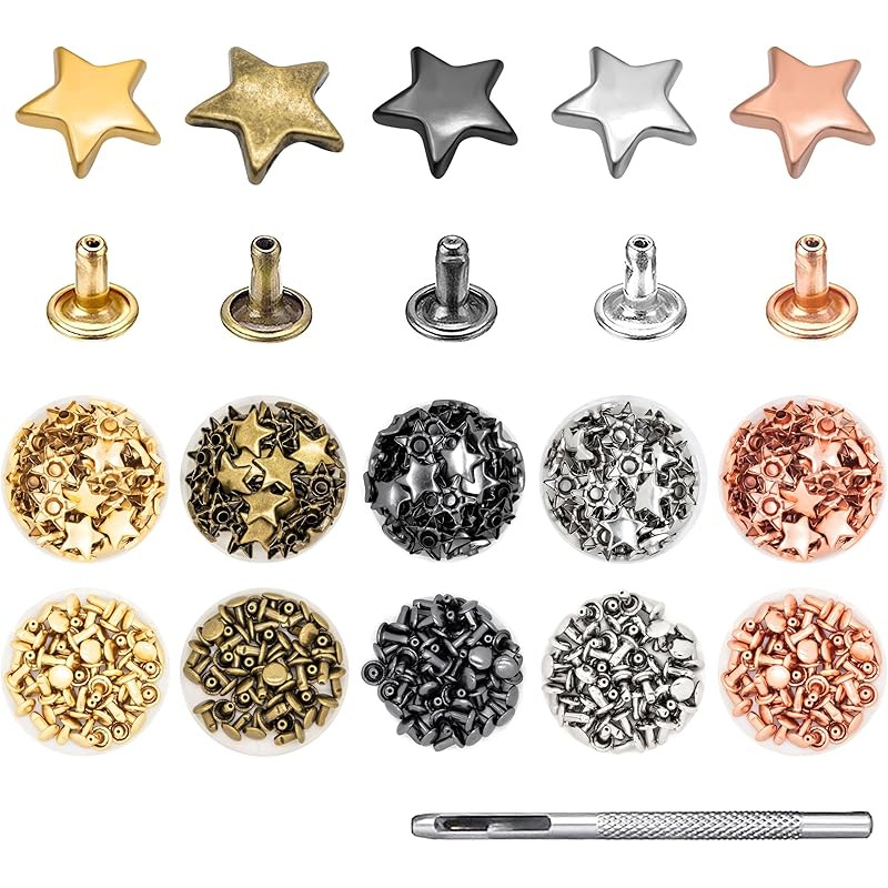 E-shop 150 Sets 5 Farben Metallsternnieten Fünfzackige Nägel Kleidung Leder Tacks Nieten Spikes für Kleidung Gürtel Hundehalsband Schuhe DIY