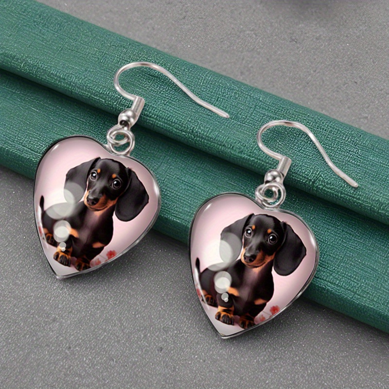 TEMU A Pair Of Heart-shaped Earrings Featuring Adorable Dachshunds, Without Battery