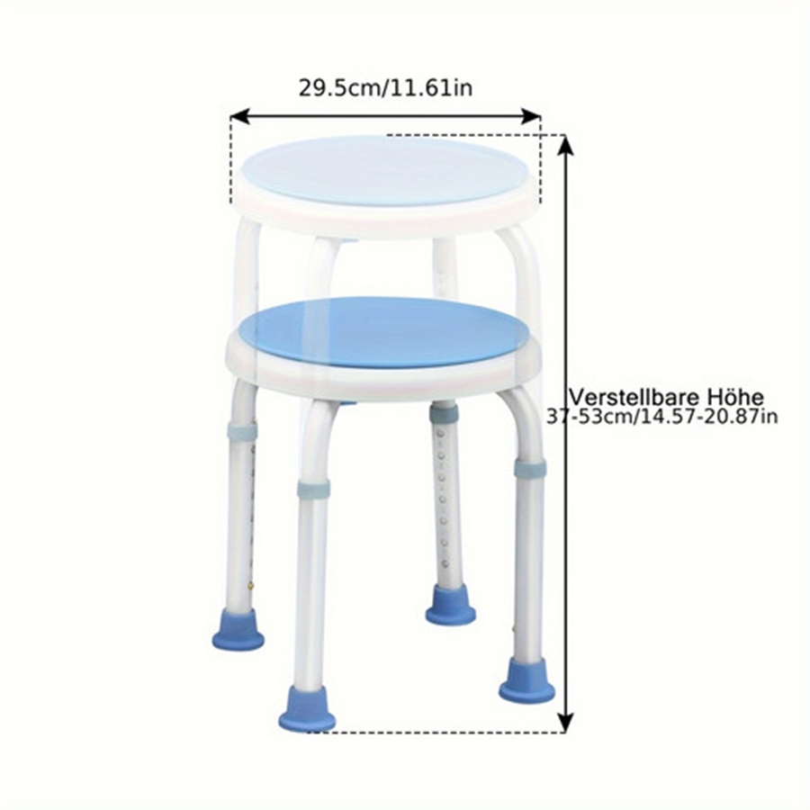 Shower Stool Featuring A 360° Rotating Seat, Adjustable Height, Non-slip Surface, Ideal For Bathroom Use, And A Bathing Aid