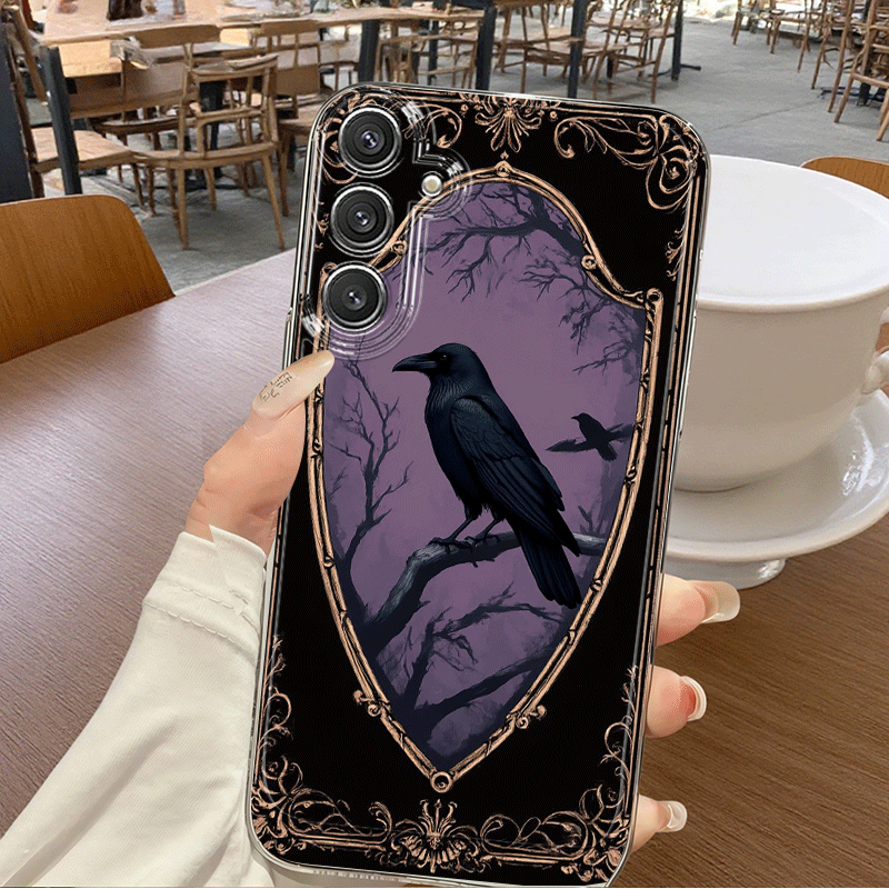 TEMU Phone Case - 2d Flat Retro Gothic Style Decorative Painting Pattern Transparent Phone Case, Suitable For S26 S25 S24 S23 S22 S21 Fe S20 A13 A14
