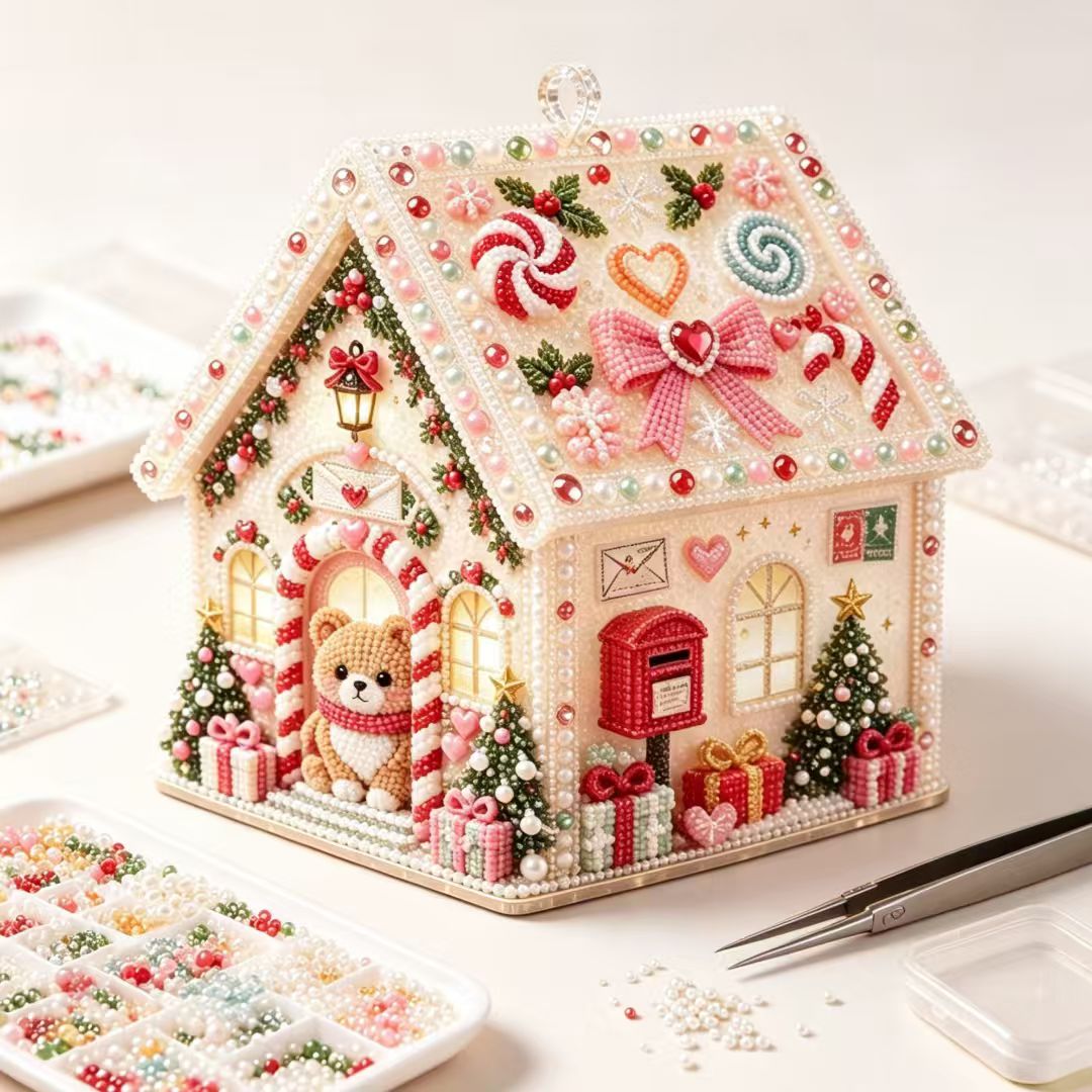 TEMU 3d Pearl And Diamond Painting Kit, Pearl-painted Cabin Desktop Display Set, Pearl Mosaic Art Home Decoration, Suitable For Halloween And