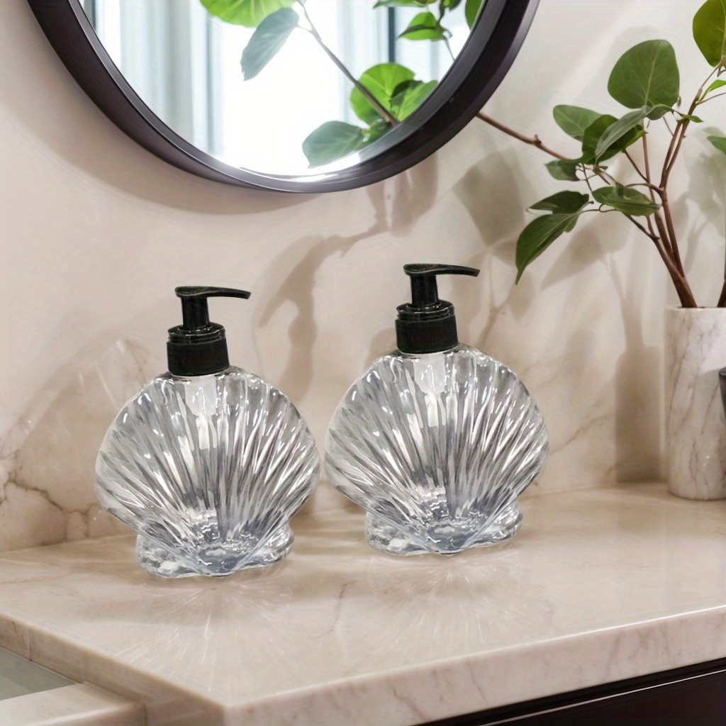 E-shop ./2 Stk. Seifenabgussflaschen im Muscheldesign, leere nachfüllbare Kunststoff-Abgussflasche mit Pumpe für Lotion, Duschgel, Shampoo- und
