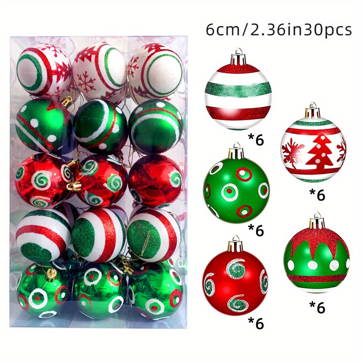 

30pcs Set Of 2.36" Sparkling Christmas Ornaments - Colorful Baubles For Tree Decoration, No Power Needed, Home & Holiday Decor