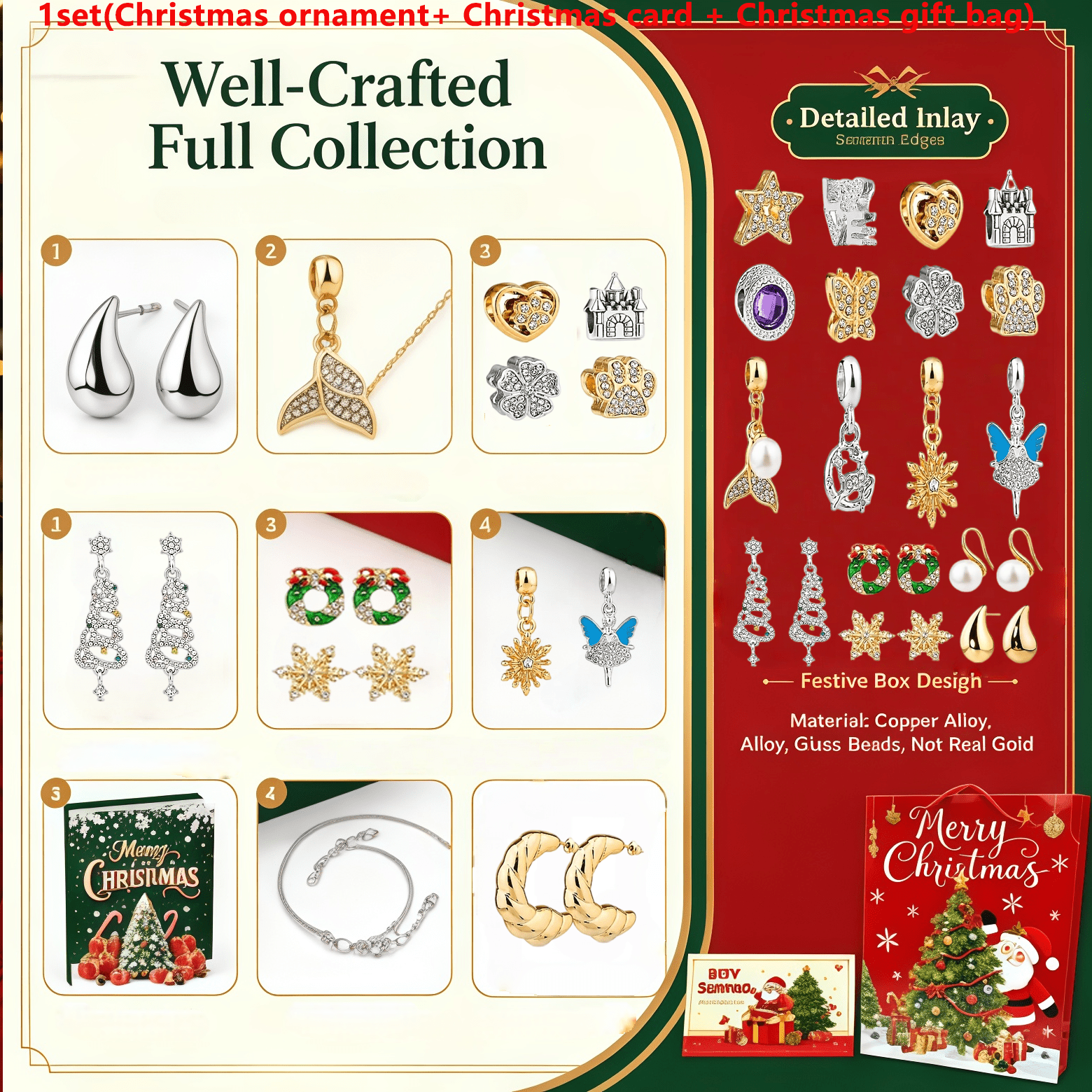Christmas Countdown Advent Calendar Decoration Set, Gift Box