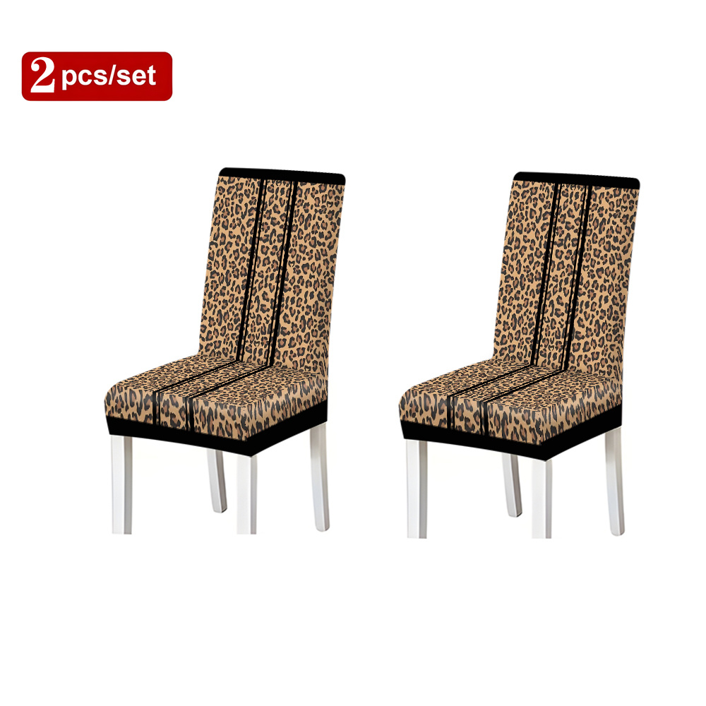 TEMU 2/4/5/6/7pcs Fashionable /summer Chair Cover And Tablecloth Set, Brown Leopard Print With , 2pcs ( Covers), 4pcs (four Chair Covers), 5pcs (one