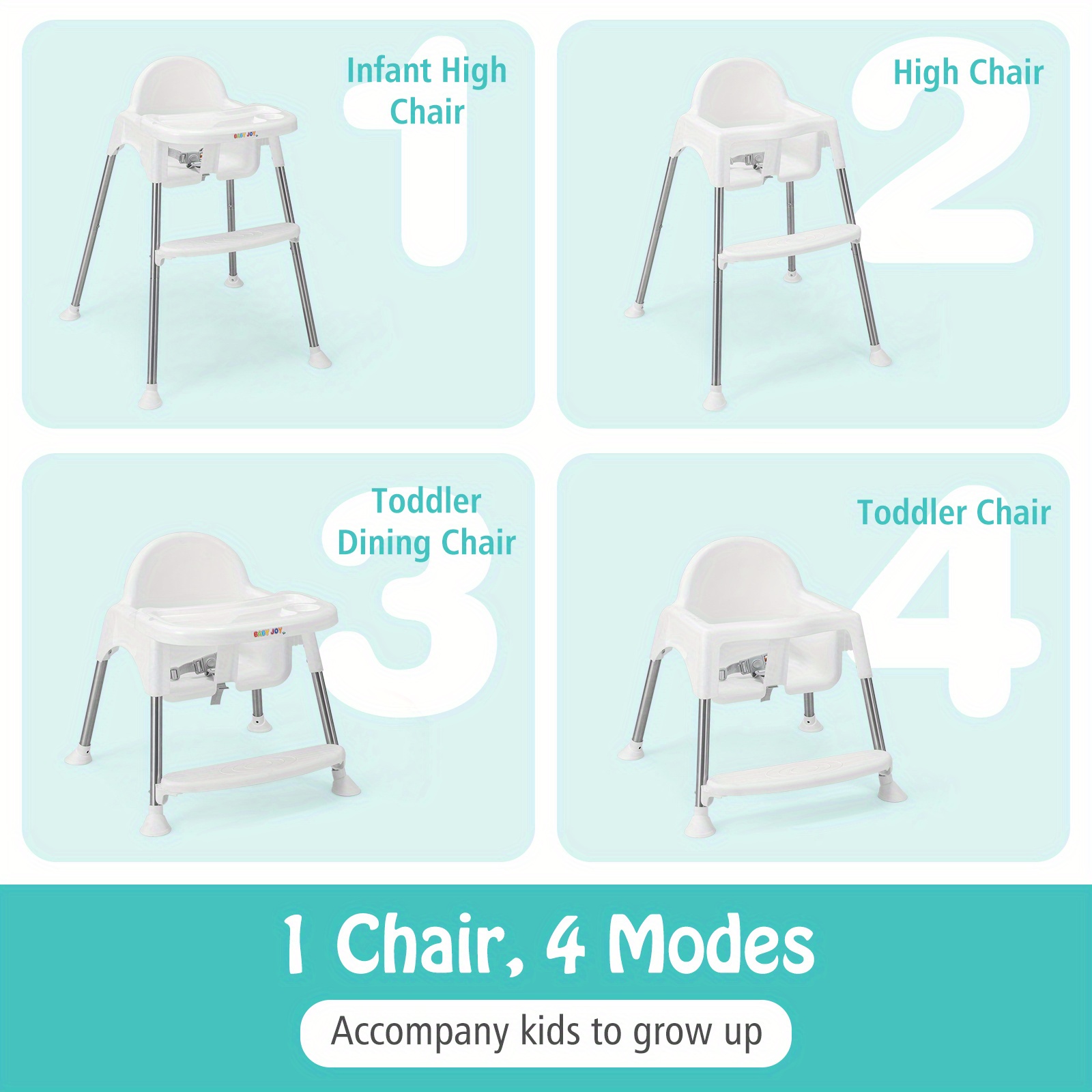 COSTWAY 4-IN-1 High Chair for Feeding And Dining with Dual Trays in White