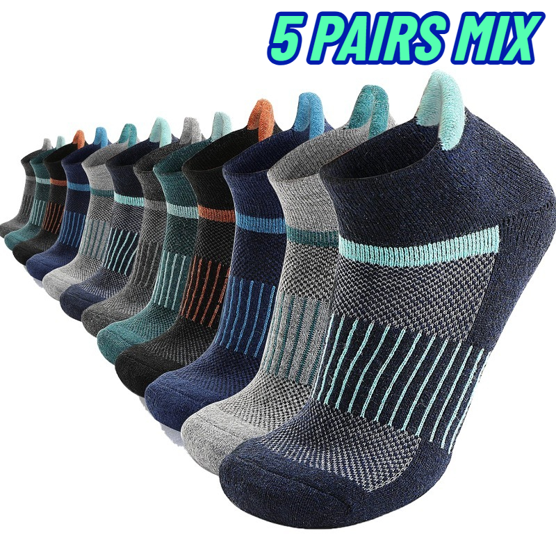 TEMU 5 Pairs Short Socks Ankle Running And Hiking Socks Compression Support Breathable Thick Pad Men's And Women's Casual Socks Outdoor Socks Fitness