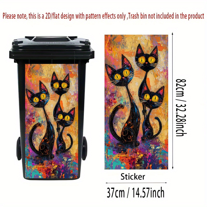 2d Flat Printing 1pc Trash Can Sticker, 37×82cm, Vibrant Black Cat Theme Design, Self-adhesive Wallpaper Decoration For Kitchen Garbage Bins, Walls & Home Decor, 2d Flat
