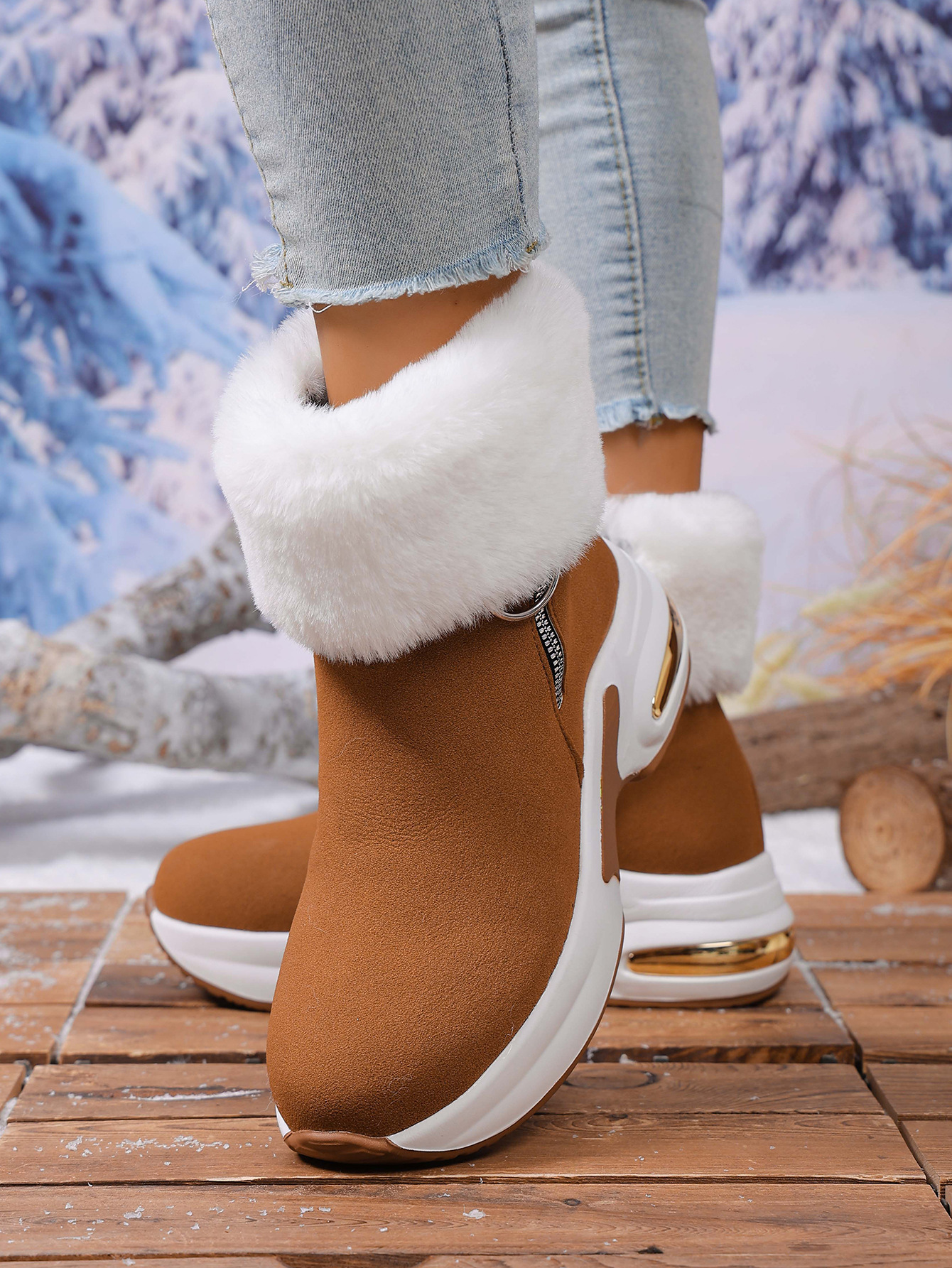 Winter Fleece-Lined Warm Wedge Snow Boots | Women 2025 New Large Size 43 Thick Sole Furry Snow Boots with Fabric Upper and Insole, EVA Sole