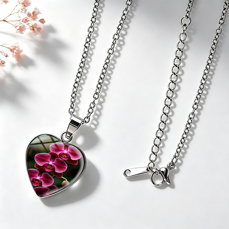 Handmade Dark Purple Phalaenopsis Orchid Necklace, Unisex
