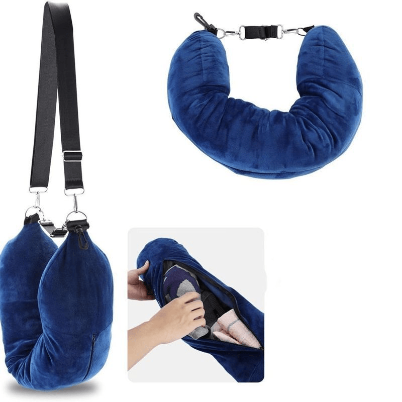 TEMU Travel Pillow With Storage Bag, Adjustable Polyester Neck Support, Lightweight And Comfortable, Suitable For Travel Accessories, Essential For