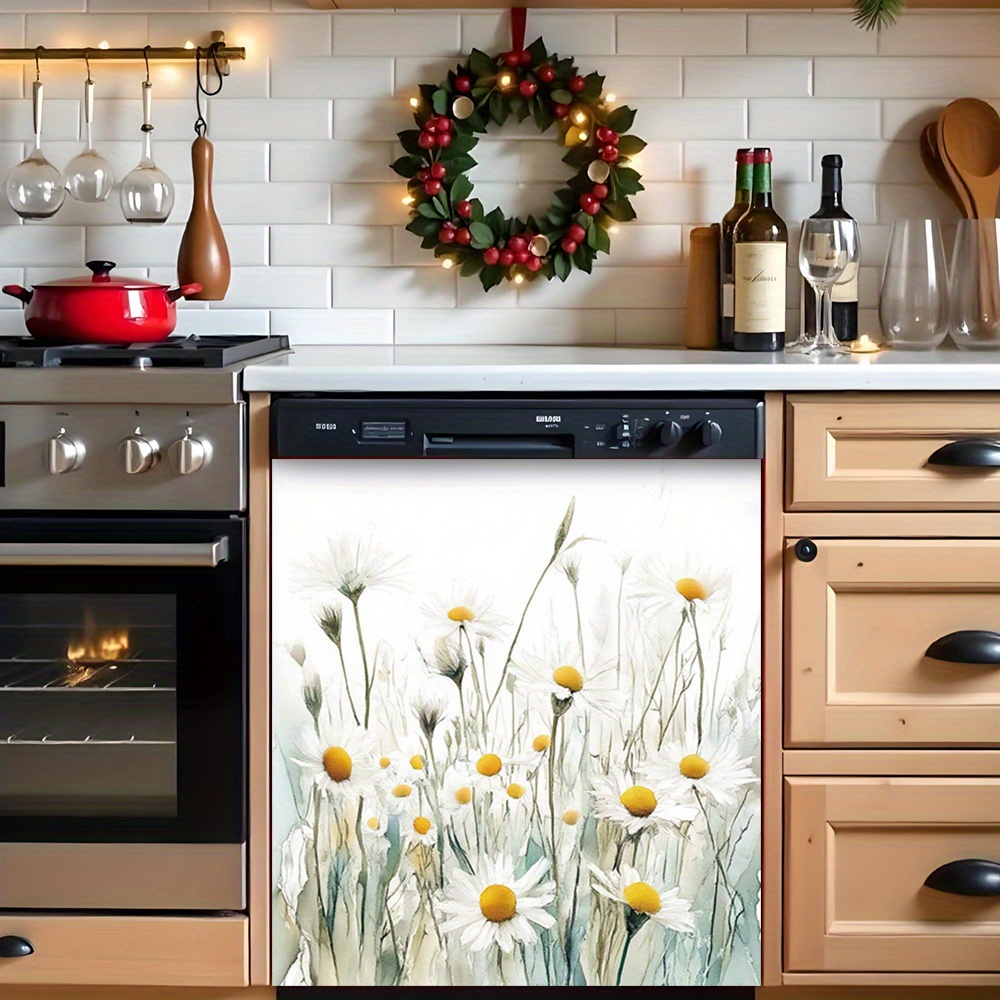 1 vertical pvc magnetic dishwasher door cover sticker 2d     daisy design magnet door decal and easy to clean reusable   suitable for dishwashers refrigerators washing machines dryers decoration