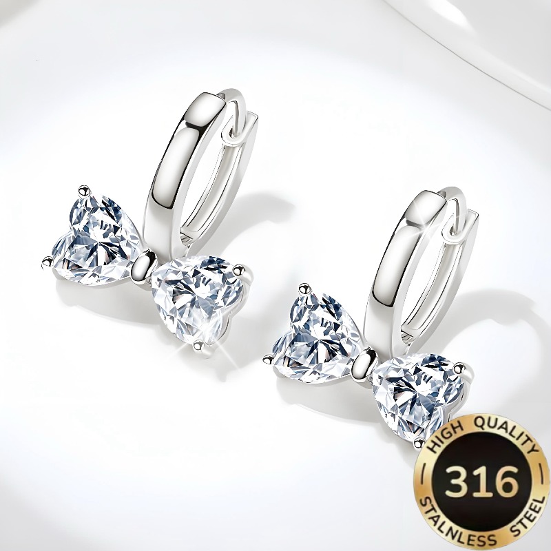 TEMU 1 Pair Of High-quality Steel Hypoallergenic Luxury Cute French Heart-shaped Synthetic Zirconia Women's Earrings Ear Circles Suitable For Daily