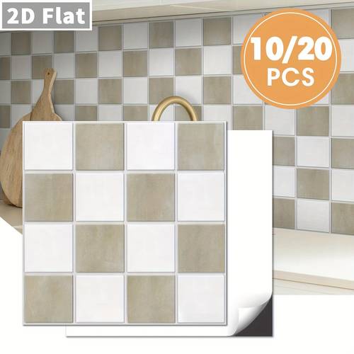 Artikelbild 10/20 stück 2d flache quadratische selbstklebende pvc wandaufkleber, pvc material, 7.87 x 7.87 zoll, ultradünn und leicht, wasserdicht, zuschneidbar, abziehen und aufkleben, einfache installation, für küche, badezimmer, wohnzimmer, schlafzimmer, wohnmobil, .