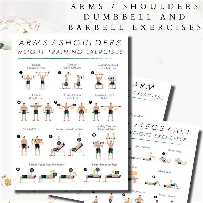 

Room Decor 3pcs Full Body Weight Training Exercise Guide, Barbell & Dumbbell Workouts, /shoulders, Legs/abs, Gym , Paper Fitness Charts, 8x10 Inches