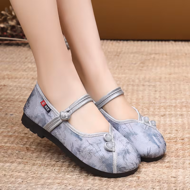 retro chinese style ink painting cloth shoes for women soft sole breathable middle aged and elderly single shoes shallow mouth one strap mother shoes women shoes sneakers details 3