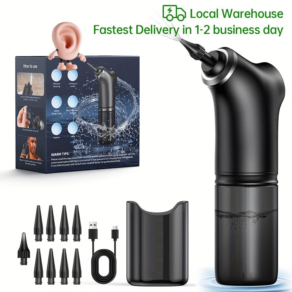 TEMU Ear Cleaning Kit, Water-powered Ear Cleaner, Electric Earwax Remover With 4 Pressure , 11 Replacement Heads, Ear Canal Irrigation System, Safe