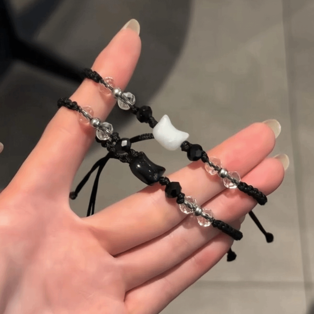 Cute Couple Bracelet with Minimalist Moonstone and Obsidian Design