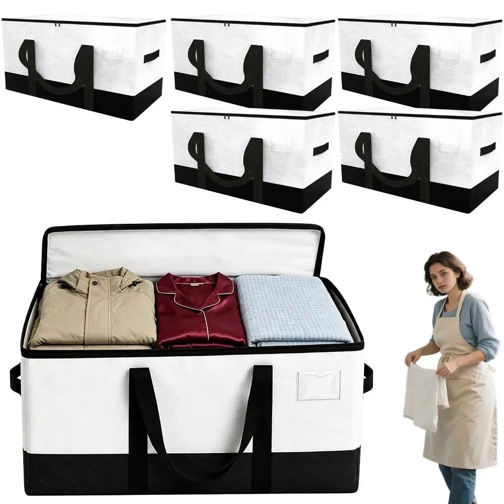 Image of 6pcs 103l Heavy-duty Foldable Storage Bags With Window & Handles - Suitable For Moving, Clothes, Bedding Organizers, Collapsible Boxes For Dorm Room, Under-bed Storage, Space-saving