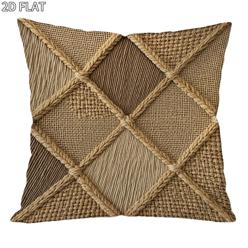 TEMU 18x18 Inch 1pc Rustic Pillow Cover, Jute Rope Crisscross , Handcrafted Decorative Pillowcase For Bohemian Style Interior Decor