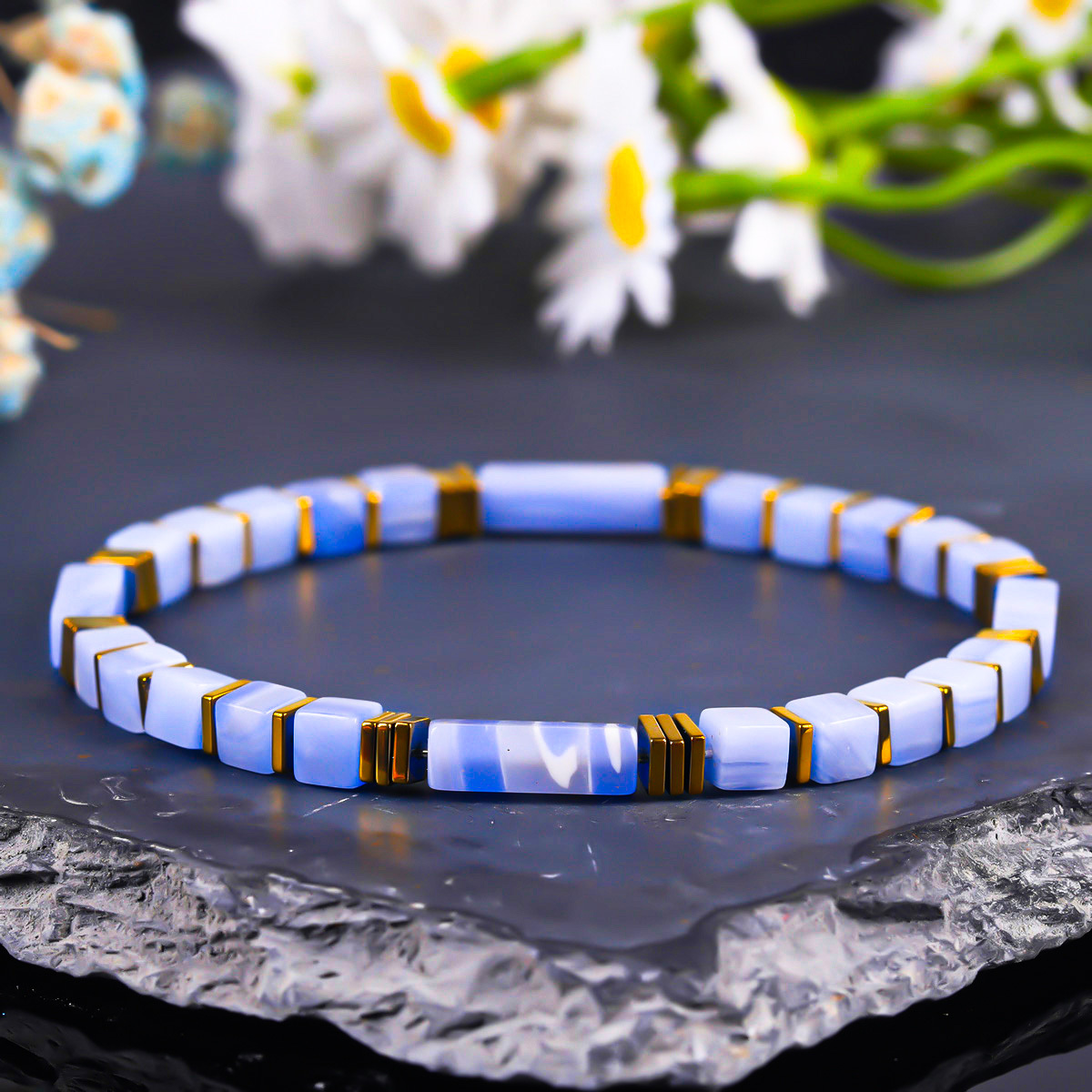 Natural Sodalite Beaded Bracelet, Wealth Attraction & Prosperity