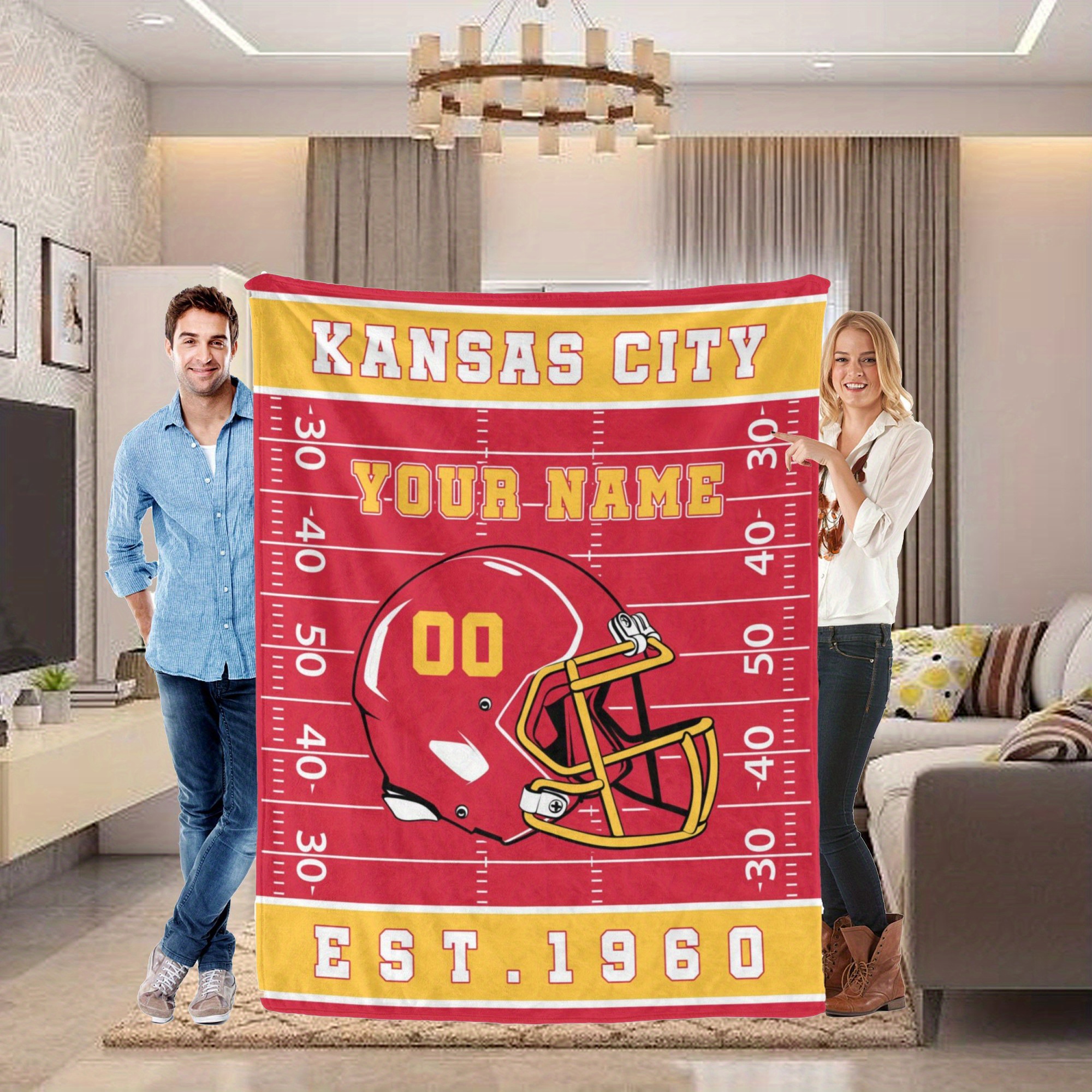 

Customizable Fleece Blanket, Personalized Name & Number, Rectangular Polyester Knit Fabric Throw, With Customizable For Sports Fans, Ideal For Christmas & Birthday Gifts